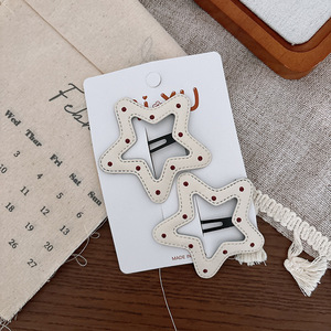 Horquilla de cuero de lunares rojos que combina con todo, nueva horquilla BB con flequillo de estrella destrozada de lado dulce para niñas, accesorios para el cabello de fiesta - Product Image 6