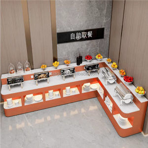 L-Shaped LED Modern Marble Buffet Station Eco-Friendly Durable Commercial Food Service Counter for Restaurants &amp; <strong>Cafeterias</strong> - Product Image 1