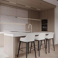 Meuble de cuisine modulaire en bois massif sur mesure, fabriqué en usine, avec évier, charnières, robinet et accessoires, et plan de travail en marbre artificiel