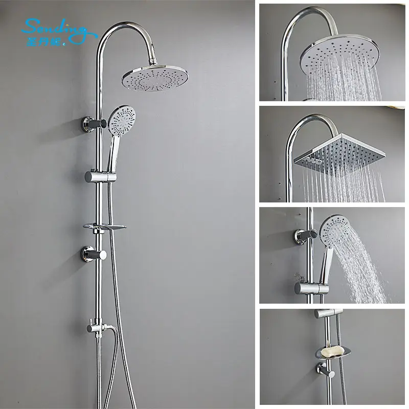 Lüks banyo yuvarlak paslanmaz çelik duş seti ile taşınabilir duş başlığı ve hortum seti