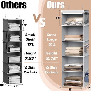 5 <b>Shelf</b> Hanging Closet Organizer Gray 33x15x85cm Fabric Storage For Behind Doors On Walls - Product Image 4