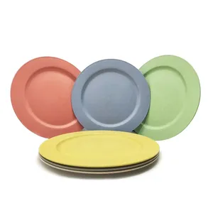 2023 Hot Sale Eco Friendly Wheat Straw Plastic Party Round Dinner Food Plates Dishes Set