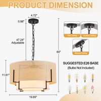 Lampe suspendue minimaliste d'usine pour salon, hôtel, restaurant, abat-jour en rotin, forme ronde
