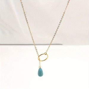 남성 여성을위한 도매 패션 보석 목걸이 인공 청록색 원형 반지 목걸이 - Product Image 1