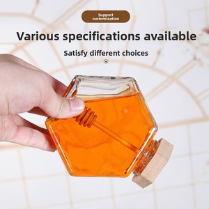 ขวดน้ำผึ้งแก้วใสทรงหกเหลี่ยมสูงสีขาวพร้อมฝาไม้ไผ่พร้อมแท่งคนผสม ดีไซน์ป้องกันการรั่วซึม ขนาด 380 มล. - Product Image 3