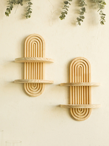 Étagère <span class=keywords><strong>murale</strong></span> en bois à 2 niveaux Boho Étagères murales géométriques en bois naturel Décoration intérieure moderne <span class=keywords><strong>Plante</strong></span> décorative - Product Image 3