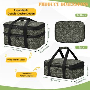 Sac isotherme portable d'été vert imprimé léopard, double couche, pour lasagnes, aliments froids, déjeuner, et transport de plats chauds - Product Image 3