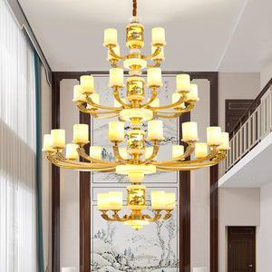 Modern Chinese Style All Copper Chandelier Led <b>Light</b> Living Room Villa Duplex Multi Head Round <b>Ceiling</b> Lamp - Product Image 1