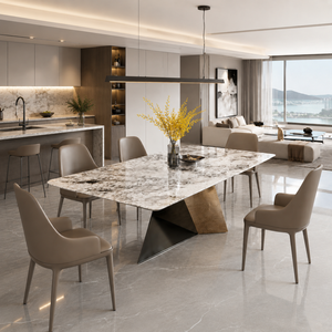 Table à manger personnalisée, plateau rectangulaire, style moderne, villa, 8 à 10 places, pieds en métal, meubles en pierre, luxe, quartzite Pandora - Product Image 3