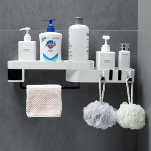 Estante de almacenamiento para baño, organizador de montaje en pared autoadhesivo sin perforación, soporte giratorio expandible para champú - Product Image 2