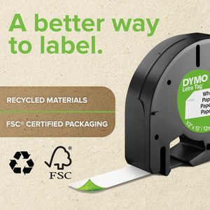 Cinta Adhesiva Multiusos Original <span class=keywords><strong>DYMO</strong></span> S0721660 91221 de 12 mm x 4 m, Impresión en Negro sobre Blanco, para la Impresora de Etiquetas LetraTag - Product Image 2