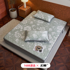 [Brand] Cooling Fitted Sheet Mat 1.5m 1.8m Ice Silk Modern Style Washable Summer <b>Bedding</b> <b>Set</b> - Product Image 1