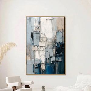 Peinture à l'huile douce et neutre peinte à la main, texture 3D, art mural abstrait minimaliste décoratif pour salon et espaces de vie modernes - Product Image 6