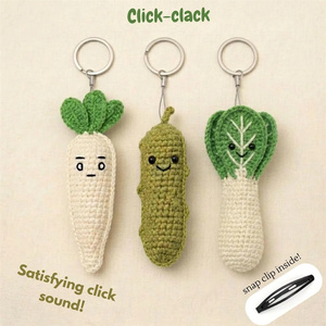 Vente Flash : Jouet Sensoriel Kawaii en Forme de Légume, Poupée Amigurumi Mooli au Crochet, Porte-clés, Jouet Anti-stress Amigurumi au Crochet Click Clack - Product Image 2