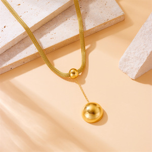 Nuevo Collar con Colgante de Bola de Acero Inoxidable Chapado en <span class=keywords><strong>Oro</strong></span> de <span class=keywords><strong>18</strong></span> Quilates, Antideslustre, para Mujer - Product Image 3