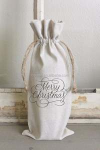 Bolsa con cordón de arpillera Personalizar Bolsa de vino de lino - Product Image 2