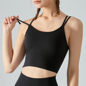 Wholesale Women Double Thin Strap Cross <b>Back</b> Yoga Crop Tanks Stretch Padded Athletic Sports Bras <b>Low</b> Support Pilates Activewear - Product Image 3