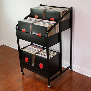 2 Tier Kim Loại LP Vinyl Record Hiển Thị Đứng Tủ Với Bánh Cuốn Sách Lưu Trữ Giá - Product Image 2