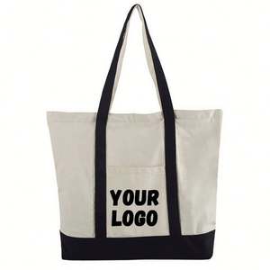 Bolsas de Compras de Lona de Algodón Extra Grandes Personalizadas con Logotipo Impreso en Serigrafía, con Bolsillo y Asa de Hombro con Cremallera - Product Image 1