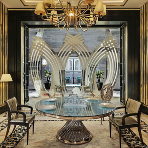 Mesa de comedor con marco circular plateado moderno con mesas redondas de red de acero inoxidable dorado para bodas, hoteles, ocasiones, muebles de metal - Product Image 4