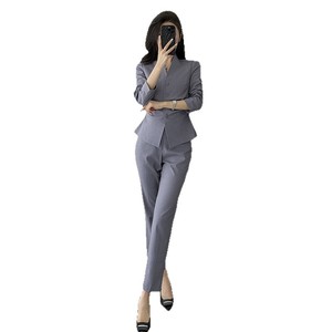 Women's Professional Suit Set Gray Three Quarter Sleeve Anti-Wrinkle Office Lady Spring Short Skirt Formal Workwear - Product Image 5