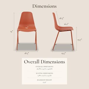 Juego de 4 Sillas de Comedor Apilables de Plástico Estilo Moderno de Mediados de Siglo con Patas de Metal - Uso Interior/Exterior, Color Rojo Coral, Muebles para el Hogar - Product Image 2
