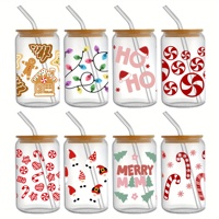 Ensemble de 8 autocollants de transfert UV DTF de Noël recto-verso découpés, adhésifs, motif cannes de bonbon et sapin, film de transfert thermique 24x11cm