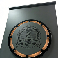 Comptoir de réception de barbershop de luxe avec rétroéclairage LED, cadre métallique, comptoir de caisse personnalisé avec logo, caisse enregistreuse pour salon de coiffure