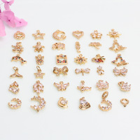 Accessoire en pierre de zircone plaquée or 14 carats petit collier de bricolage boucles d'oreilles pendentif étoile lune papillon coeur pour perles en métal artisanat