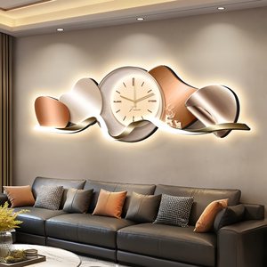 Dipinto Decorativo LED Moderno e Lussuoso con Orologio, Quadro in Porcellana Cristallina per <span class=keywords><strong>Soggiorno</strong></span> e Parete Dietro il Divano - Product Image 3