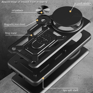 Support d'anneau d'armure pour <span class=keywords><strong>Samsung</strong></span> Galaxy Slide Cover Camera Privacy Case pour Redmi Note 14 Pro + <span class=keywords><strong>5G</strong></span> TPU + PC Phone Case - Product Image 3
