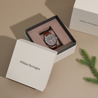 Boîte personnalisée minimaliste A1 en crème avec logo, 12,2x12,2x10,5 cm, pochette en papier gris anthracite 24 cm, coffret cadeau pour montre et bracelet
