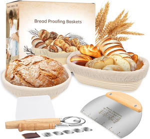 Proofing Basket Bread <b>Set</b> Sourdough Starter <b>Set</b> - Includes 2 Bread Proofing Baskets Bread <b>Baking</b> Accessories Complete <b>Set</b> for - Product Image 1