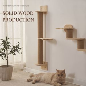 <span class=keywords><strong>Arbre</strong></span> <span class=keywords><strong>à</strong></span> <span class=keywords><strong>chat</strong></span> mural en bois massif, griffoir mural en bois, plateforme suspendue avec escalier pour <span class=keywords><strong>chat</strong></span> - Product Image 5