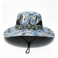 Topi Boonie Digital Camo Unisex dengan Pinggiran Lebar, Perlindungan UV UPF 50+, Kain Kanvas Poliester/Katun, Tali Pengikat untuk Aktivitas Luar Ruangan
