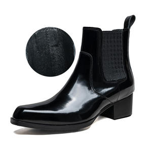 Leather square-toe Chelsea <b>boots</b> for <b>men</b> - shiny finish, simple style, heightening effect, short <b>boots</b> for winter, <b>men's</b> <b>boots</b> - Product Image 6