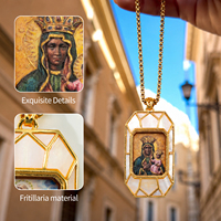 Collier pendentif en laiton Divine Miséricorde avec incrustation de nacre, relief 3D, icône catholique double face, bijoux religieux personnalisés