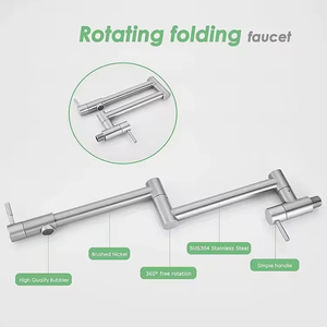 Robinet de <span class=keywords><strong>cuisine</strong></span> mural pivotant à double trou en acier inoxydable 304, robinet mélangeur d'eau froide unique rotatif - Product Image 4