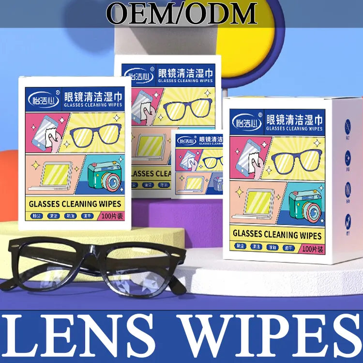Vente chaude lunettes lingettes à nettoyage rapide téléphone portable ordinateur écran lentille décontamination nettoyage lingette humide personnalisable
