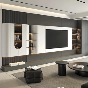 Meuble <span class=keywords><strong>TV</strong></span> Mural Moderne de Luxe au Design Flottant, en Bois, Support Élégant pour Salon de Maison ou Hôtel, Panneau de Cheminée - Product Image 2