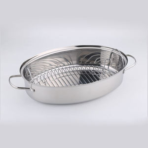 Sartén ovalada de metal de acero inoxidable con tapa y estante - Product Image 2