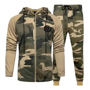 Male Camouflage Sweatshirts Jacket + Pants Sets 2021 Spring Autumn Camo Men Tracksuit Hooded Hoodie Set Mens Fitness 2 Pieces