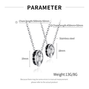 Bijoux <span class=keywords><strong>de</strong></span> mode Homme Femme Double Anneaux En Acier Inoxydable Zircon Pendentif Colliers pour Peau Sensible Chaîne Collier - Product Image 6