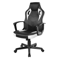 Chaise de jeu de bureau à domicile en cuir pivotant ergonomique confortable inclinable en noir blanc avec base en nylon solide et porteuse