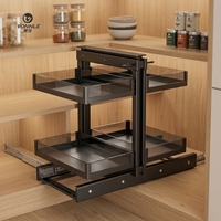 Panier coulissant universel Magic Corner pour armoire de cuisine à angle mort, en verre gris