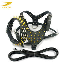Produsen Perlengkapan Hewan Peliharaan, Set 3pcs Harness, Kalung, dan Tali Anjing dengan Rivet Custom, Kulit PU Buaya, Kalung dan Tali Anjing yang Dapat Disesuaikan