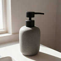 Distributeur de savon liquide et de lotion pour comptoir de salle de bain, rond, en résine grise, luxueux et écologique