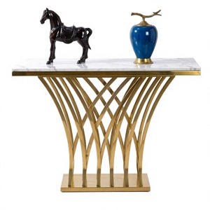 Table console d'appoint contemporaine pour hôtel, style luxe léger, avec base à pieds texturés ondulés - Product Image 3
