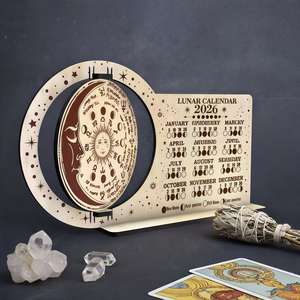 <span class=keywords><strong>Calendario</strong></span> Lunar 2026, Disco de Madera con Fases Lunares, Rueda del Zodiaco, Astrología, Soporte de <span class=keywords><strong>Calendario</strong></span> de Madera, <span class=keywords><strong>Calendario</strong></span> Lunar de Cristal para Altar - Product Image 1