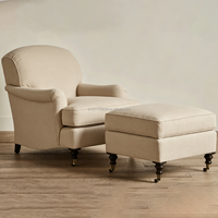 Fauteuil de salon classique et confortable en lin rembourré avec repose-pieds ottoman, style français, dossier capitonné, fauteuil de salon sur roulettes